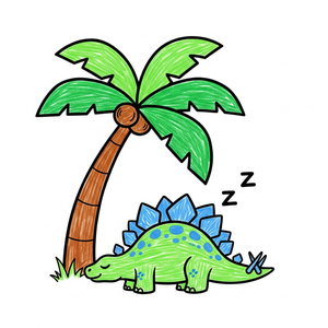 Peaceful Stegosaurus Napping Under a Palm Tree